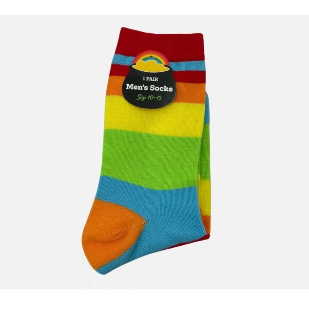 Rainbow Striped Mens Socks Size 10-13 Cotton Blend Colorful & Comfortable